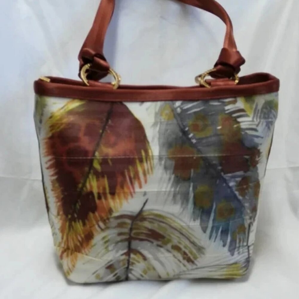 Harveys SuJean Feathers Print Vintage Tote Bag Purse Rare